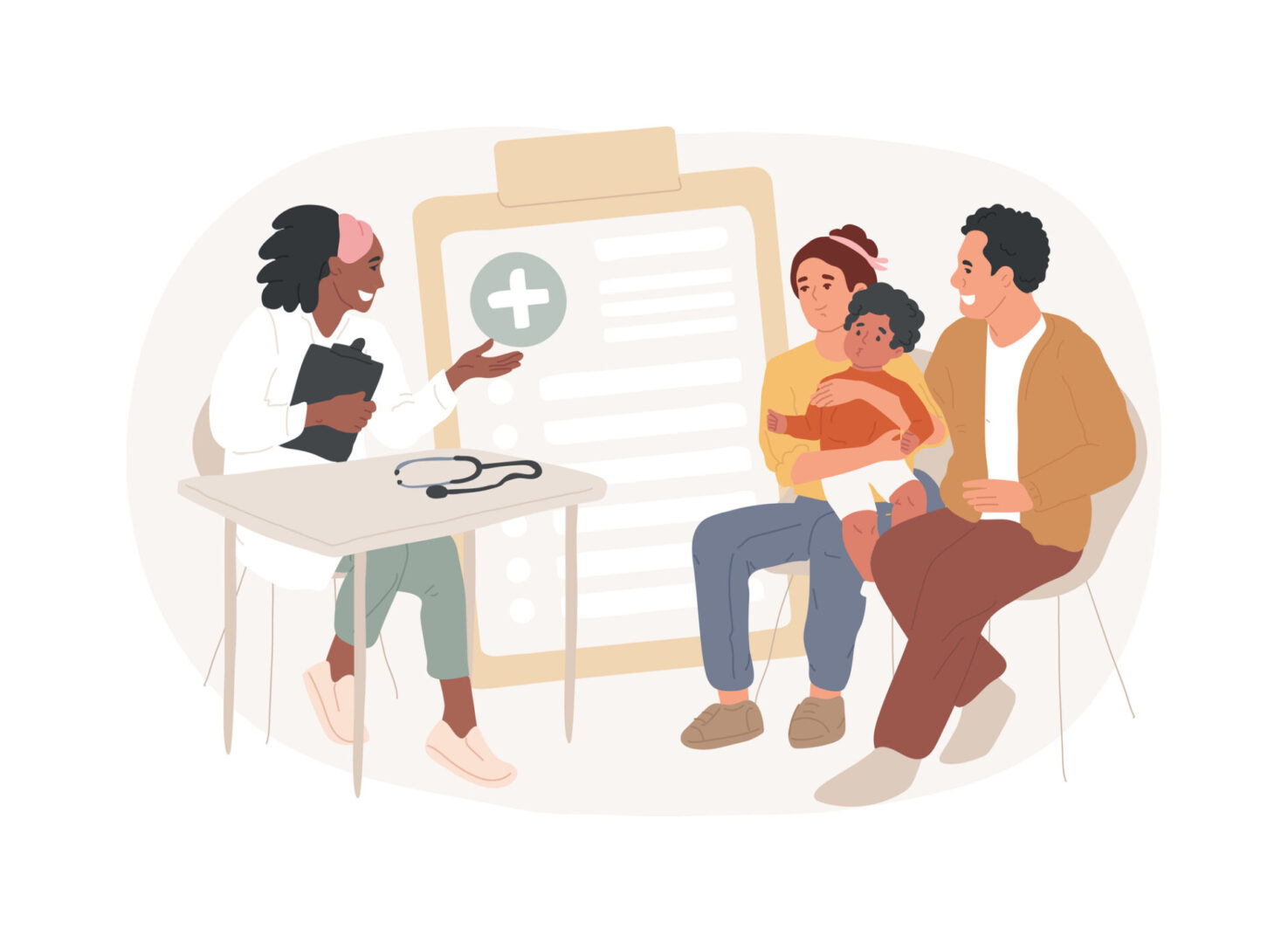 Family doctor isolated concept vector illustration. Visit your doctor, medical family practice, primary healthcare provider, general practitioner, physician service, insurance vector concept.