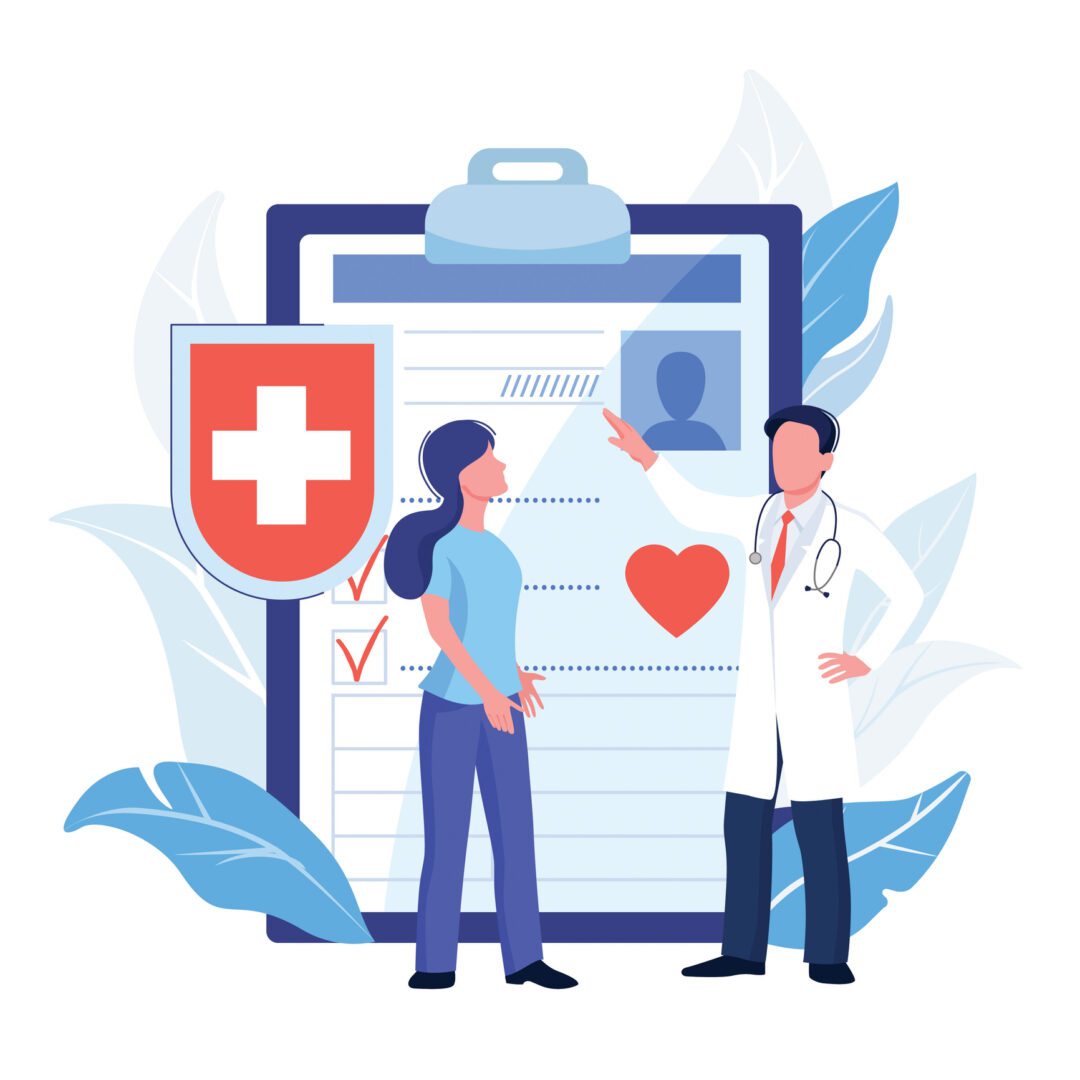 Health insurance, hospital and medical care concept. Vector illustration
