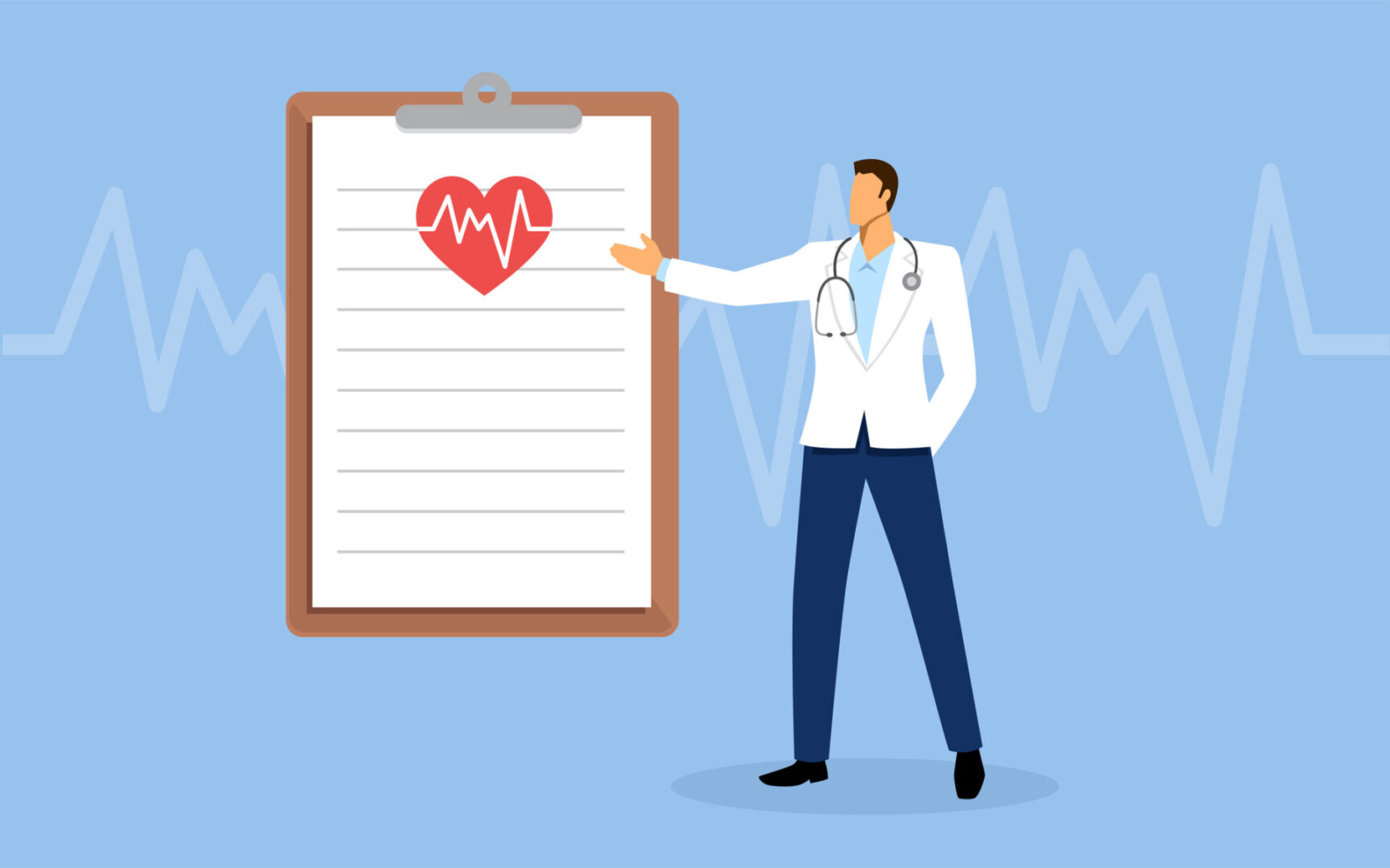 Vector illustration of Doctor male making a presentation, simple flat vector illustration